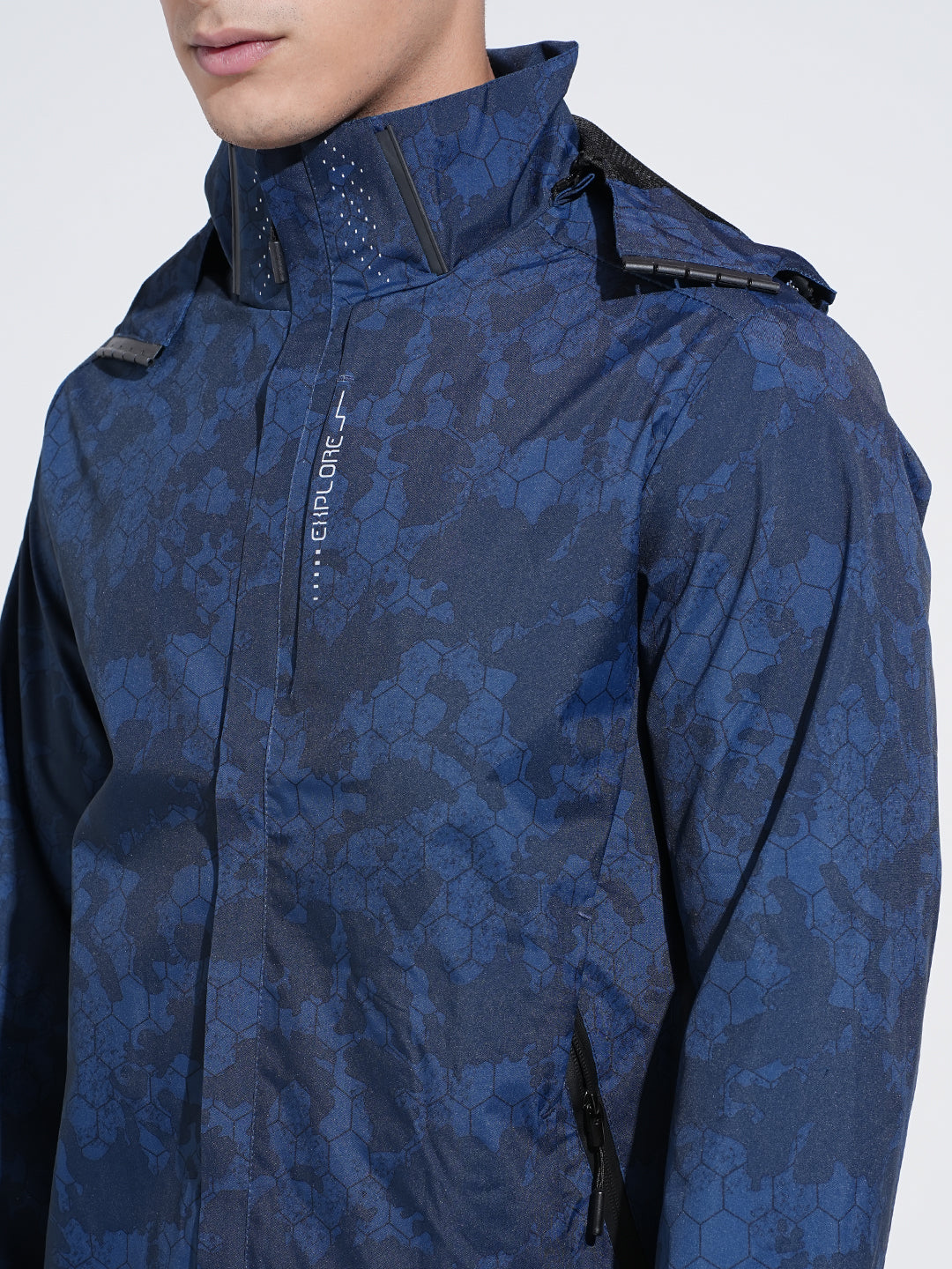 Men's Camouflage Blue Jacket with Detachable Hood