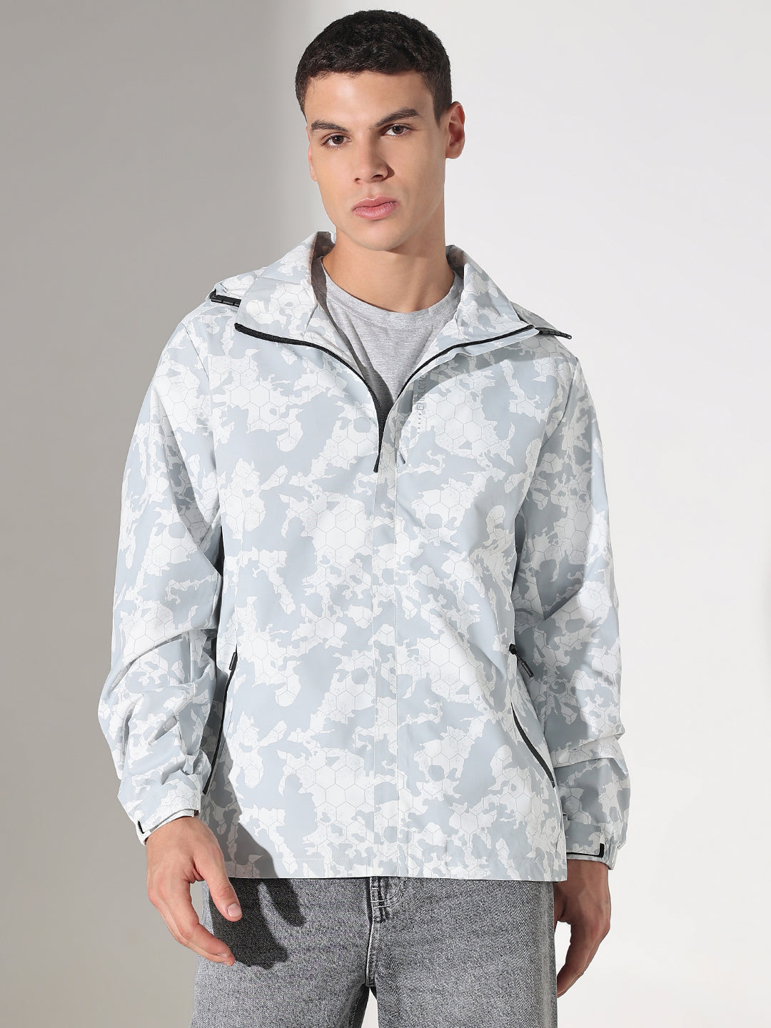 Men's Camouflage White Jacket with Detachable Hood
