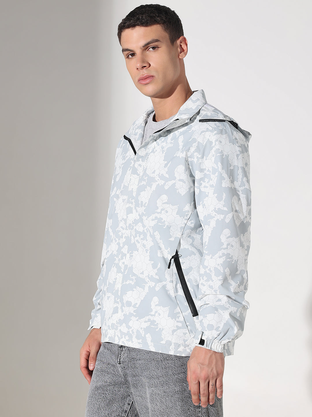 Men's Camouflage White Jacket with Detachable Hood