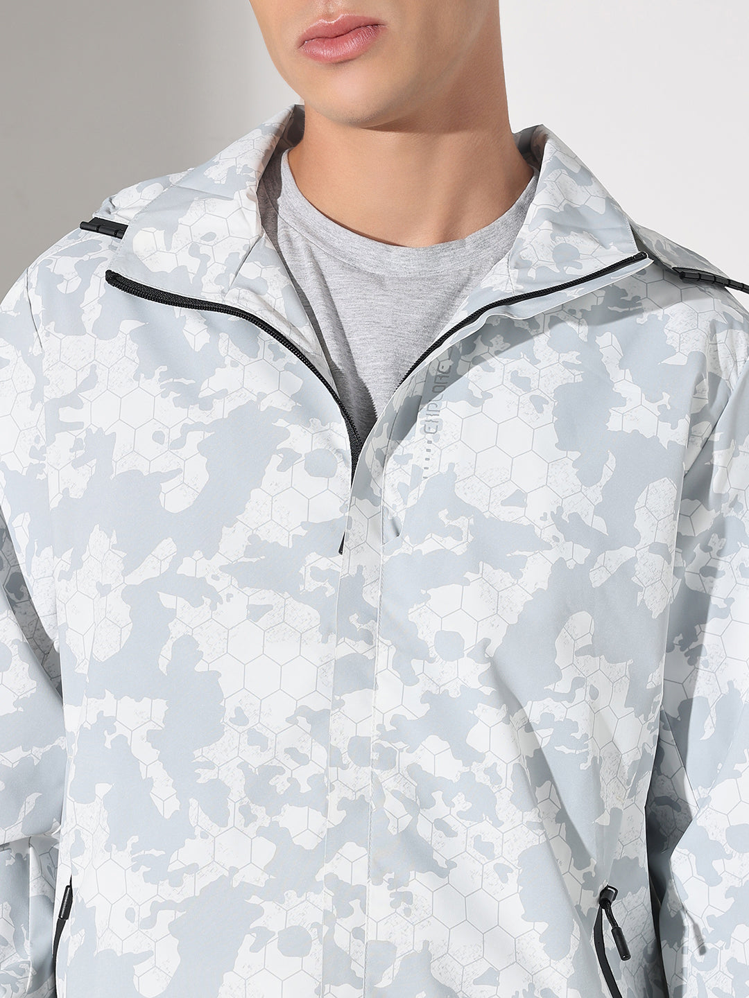 Men's Camouflage White Jacket with Detachable Hood