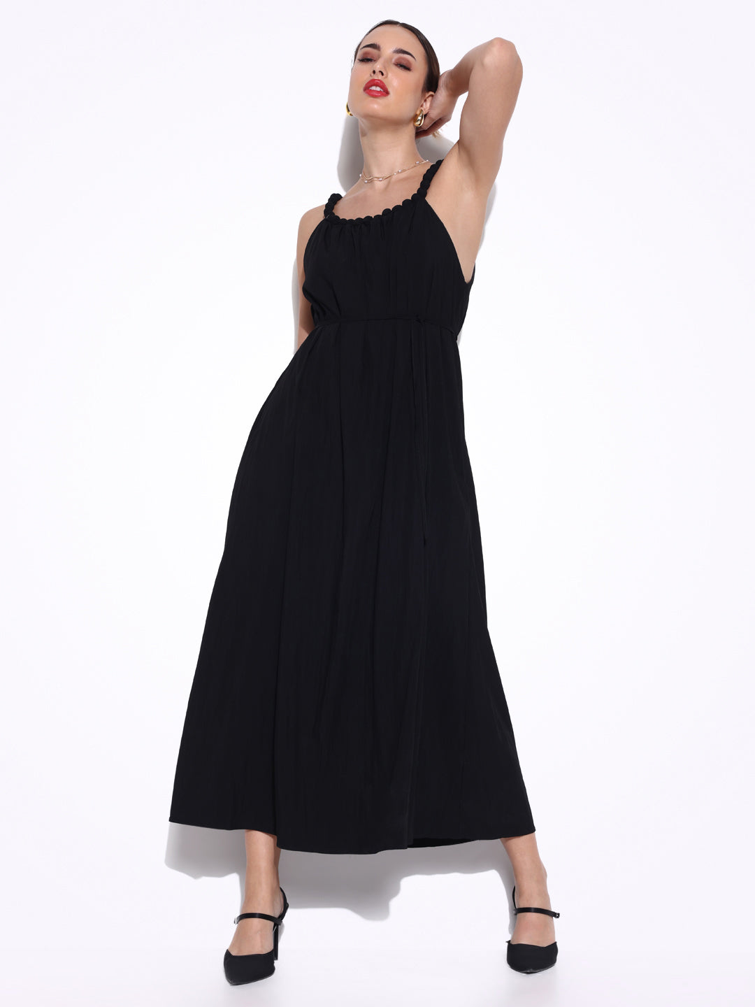 Women Solid Black Fit and Flare Dress