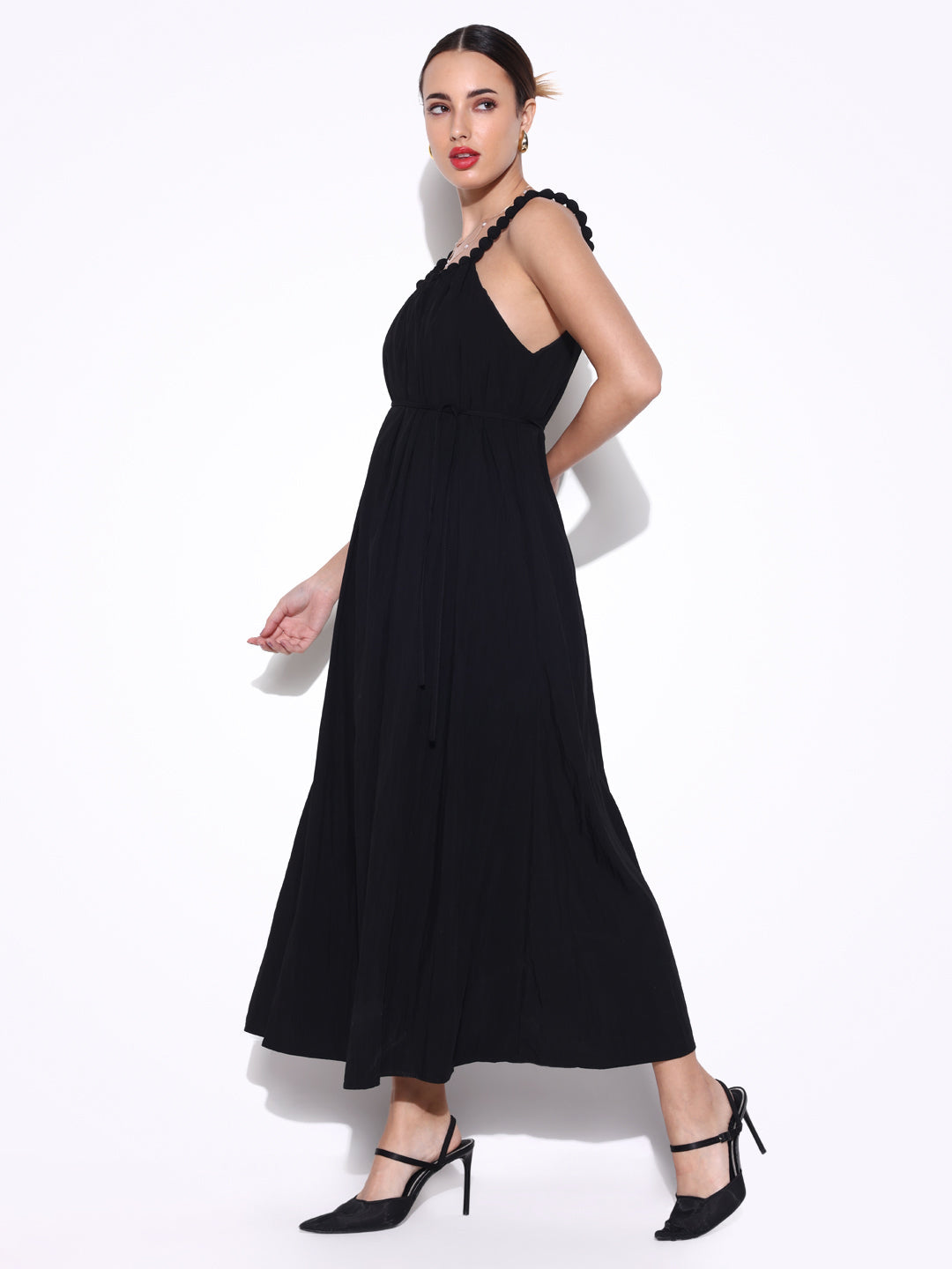 Women Solid Black Fit and Flare Dress