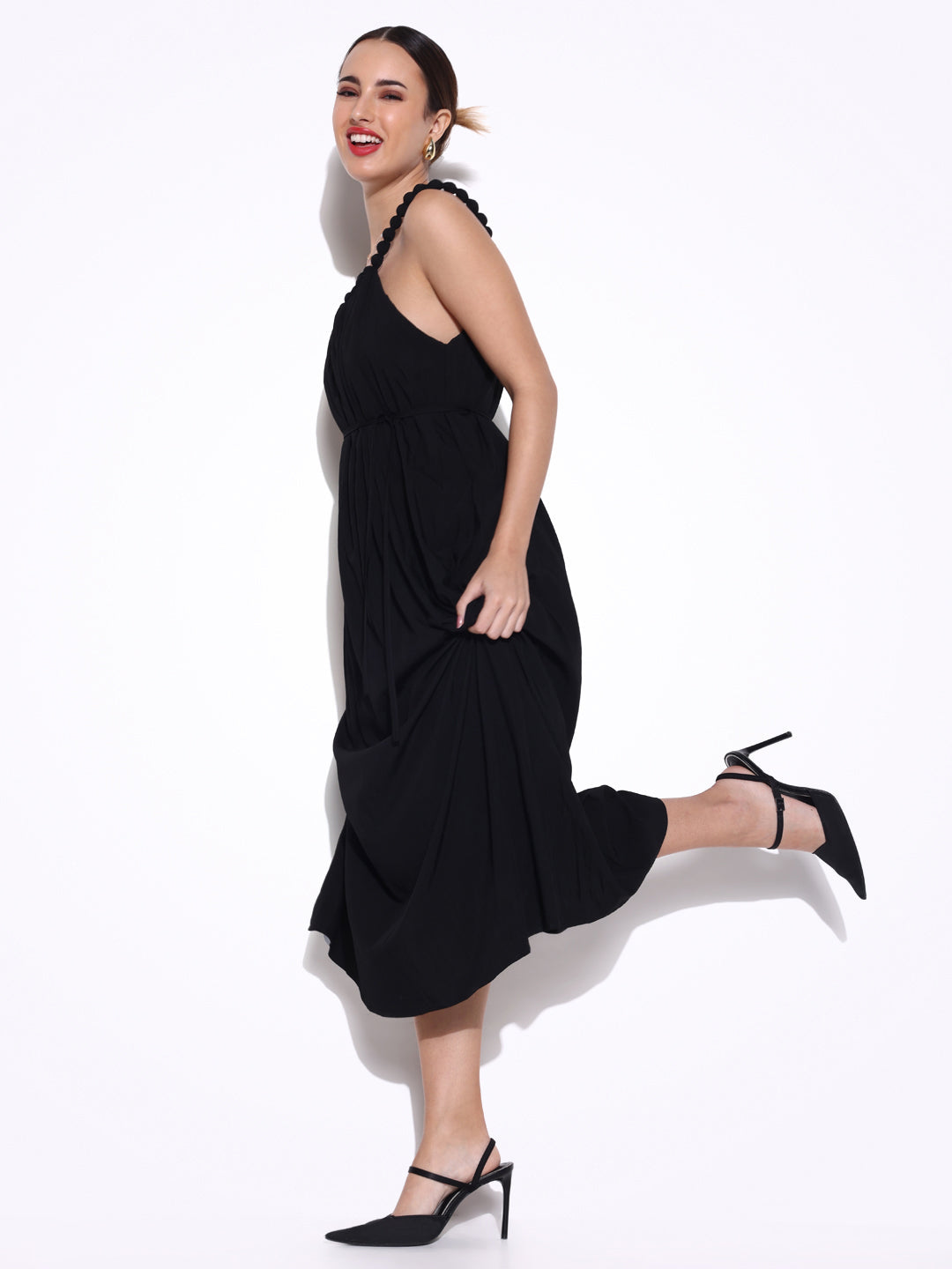 Women Solid Black Fit and Flare Dress