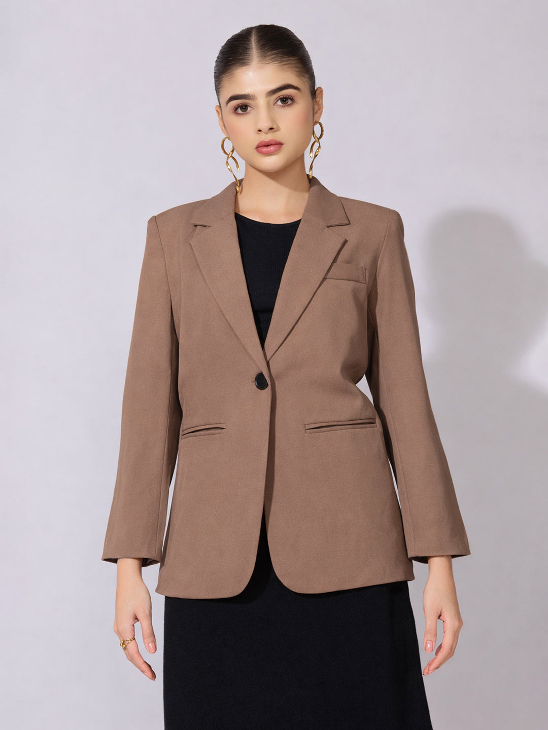 Women's Brown Single Breasted Blazer