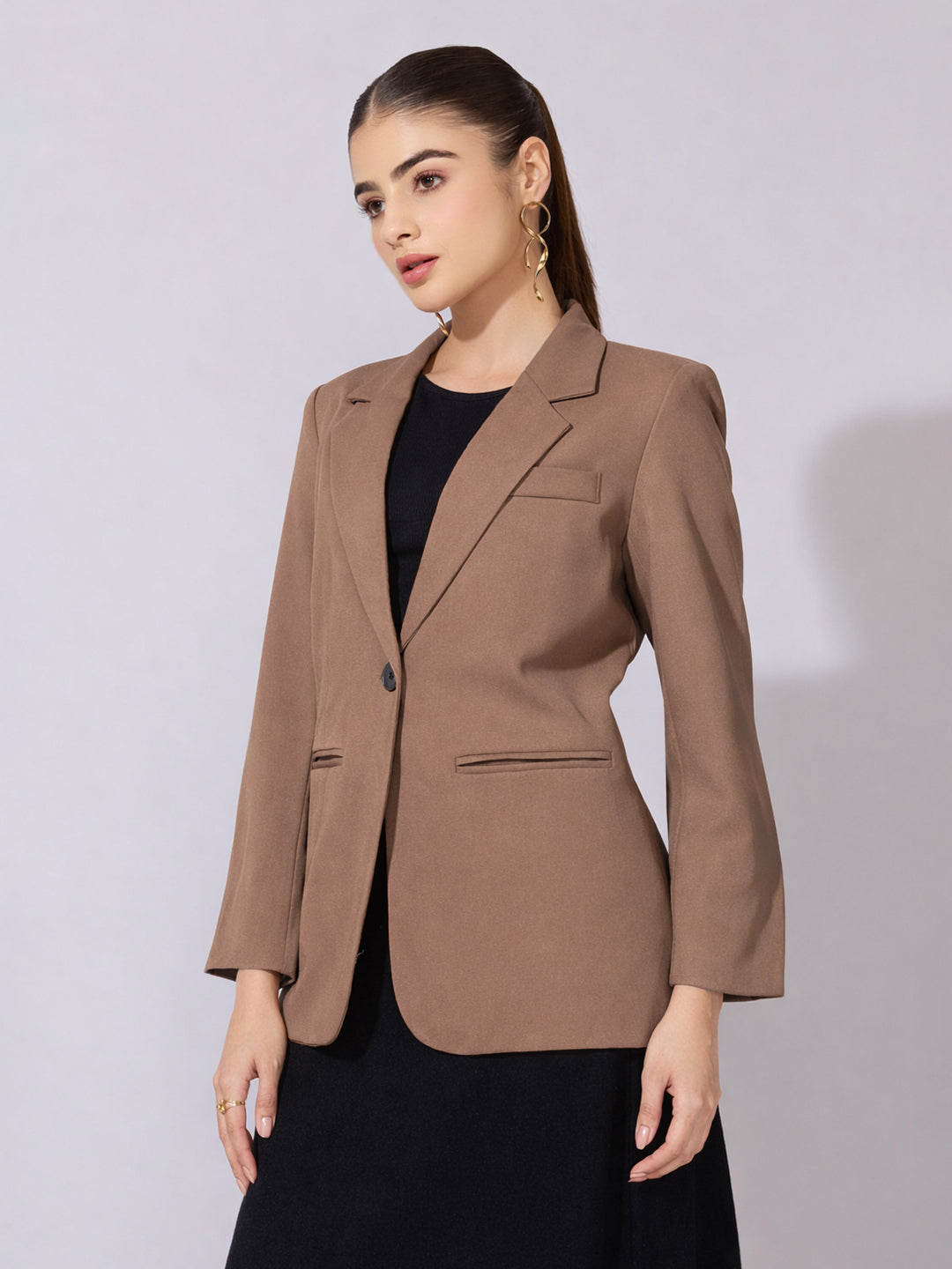 Women's Brown Single Breasted Blazer