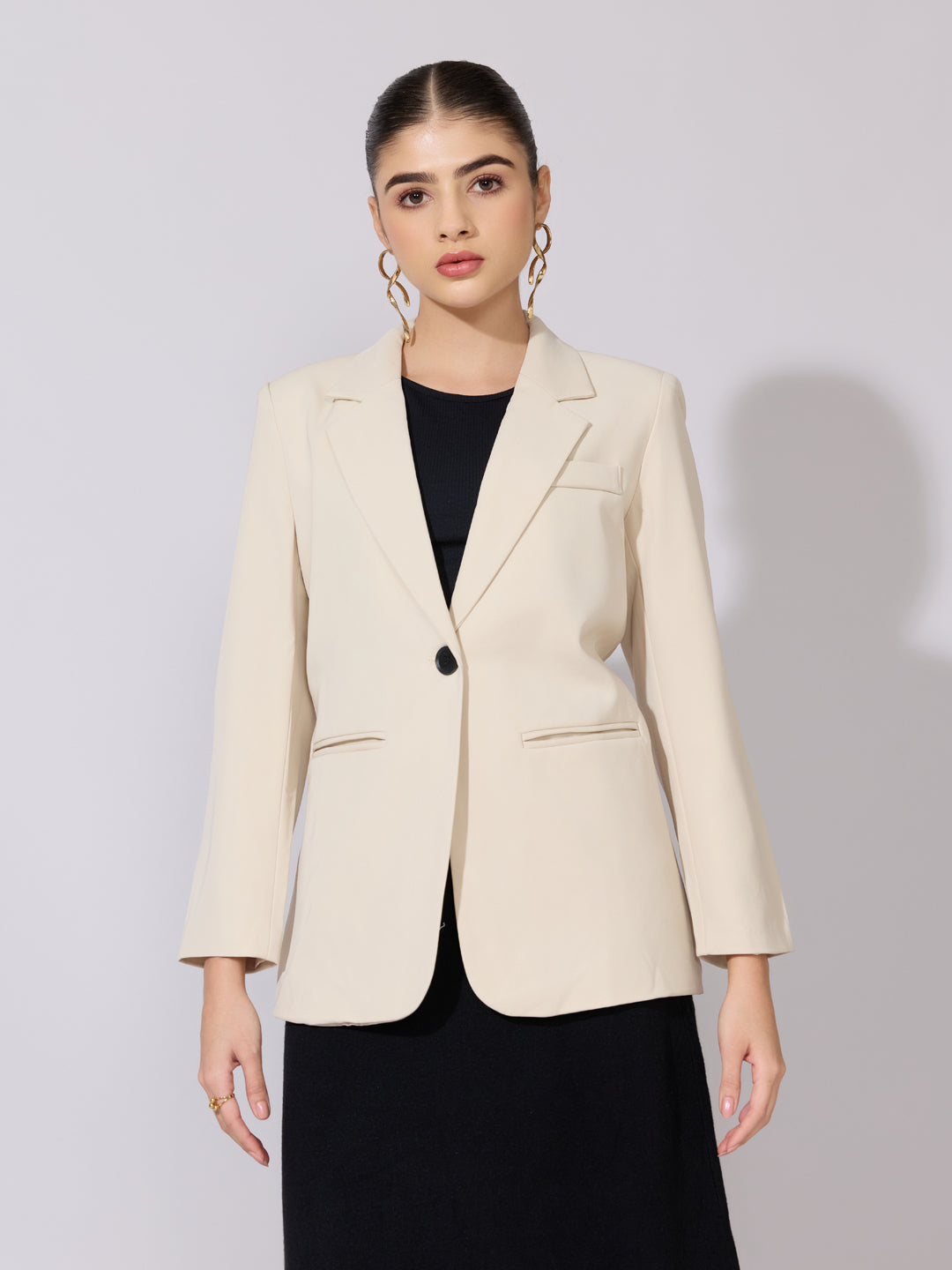 Women's Cream Single Breasted Blazer