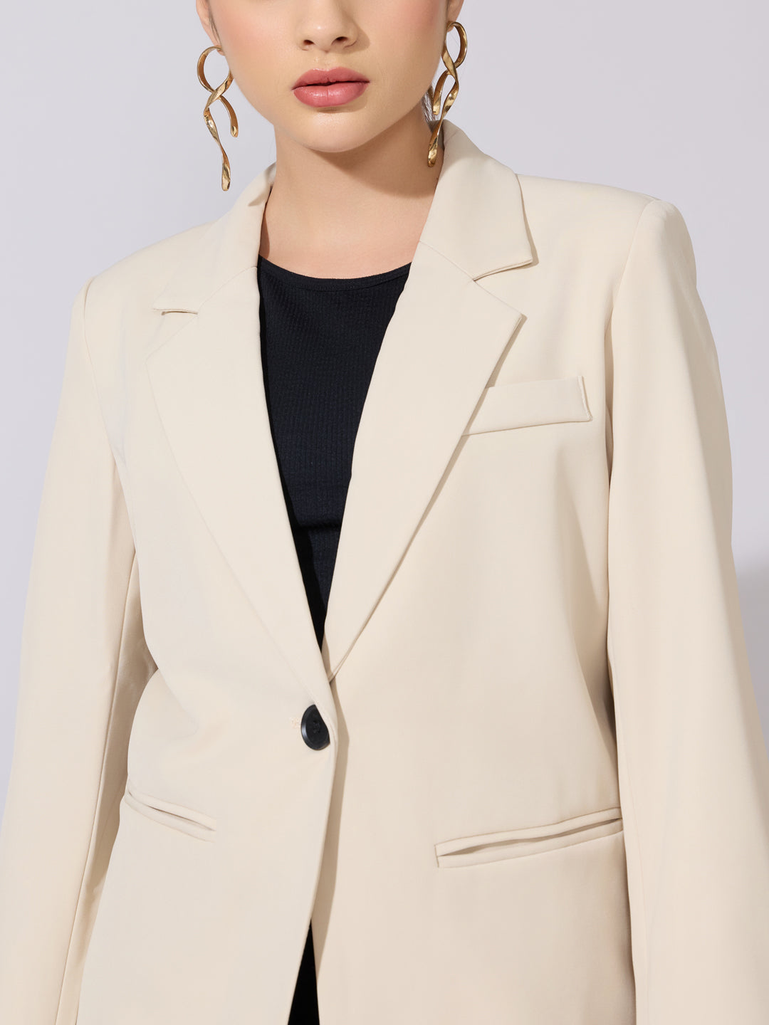 Women's Cream Single Breasted Blazer