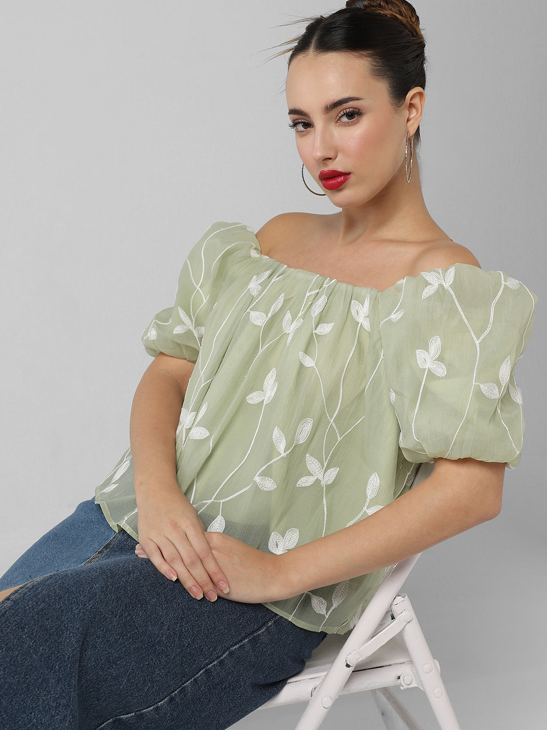 Women Green Floral Top