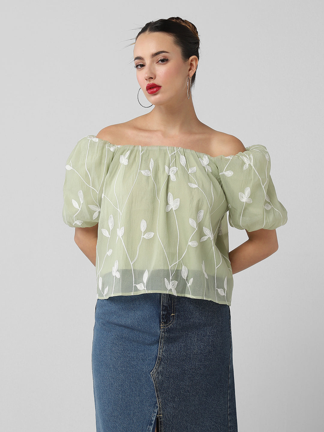 Women Green Floral Top