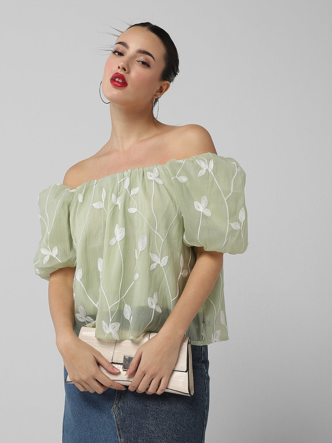 Women Green Floral Top