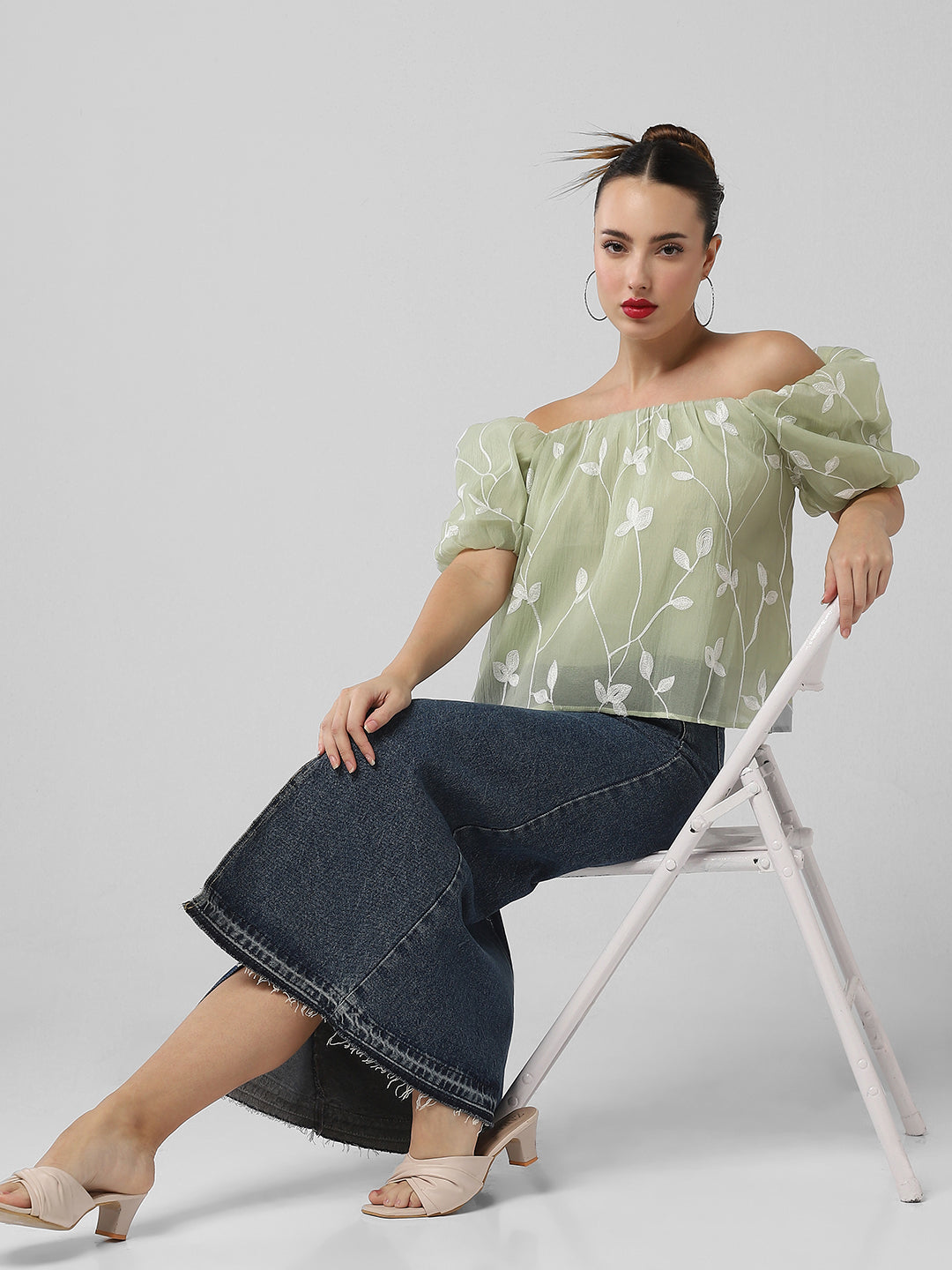 Women Green Floral Top