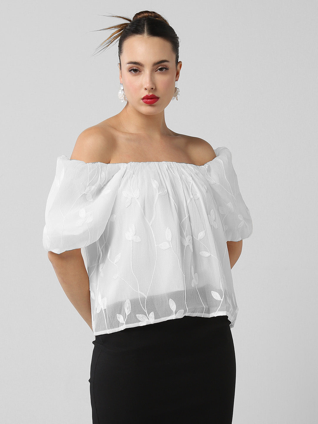 Women White Floral Top