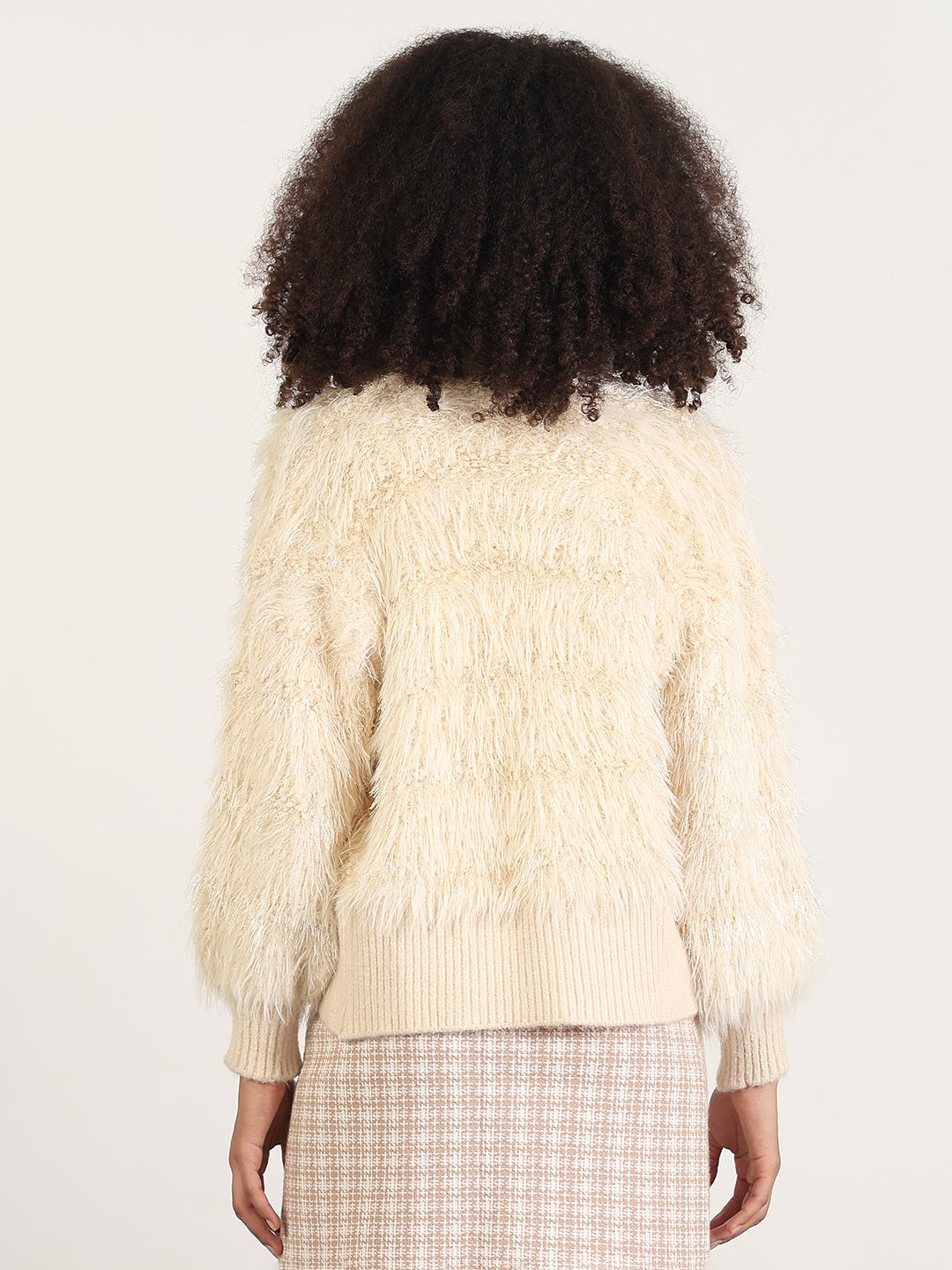 Women's Cream Solid V-Neck Shrug