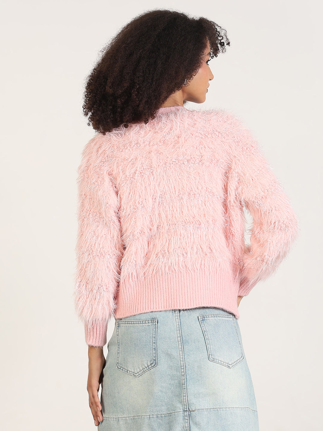 Women's Pink Solid V-Neck Shrug