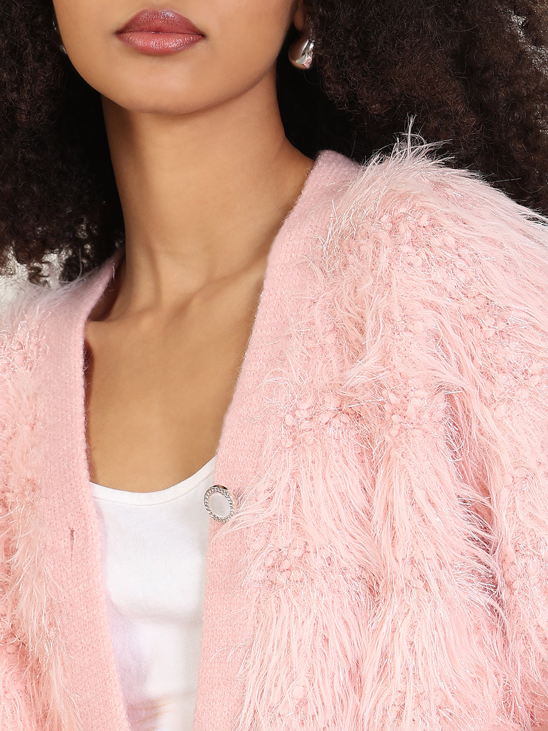 Women's Pink Solid V-Neck Shrug