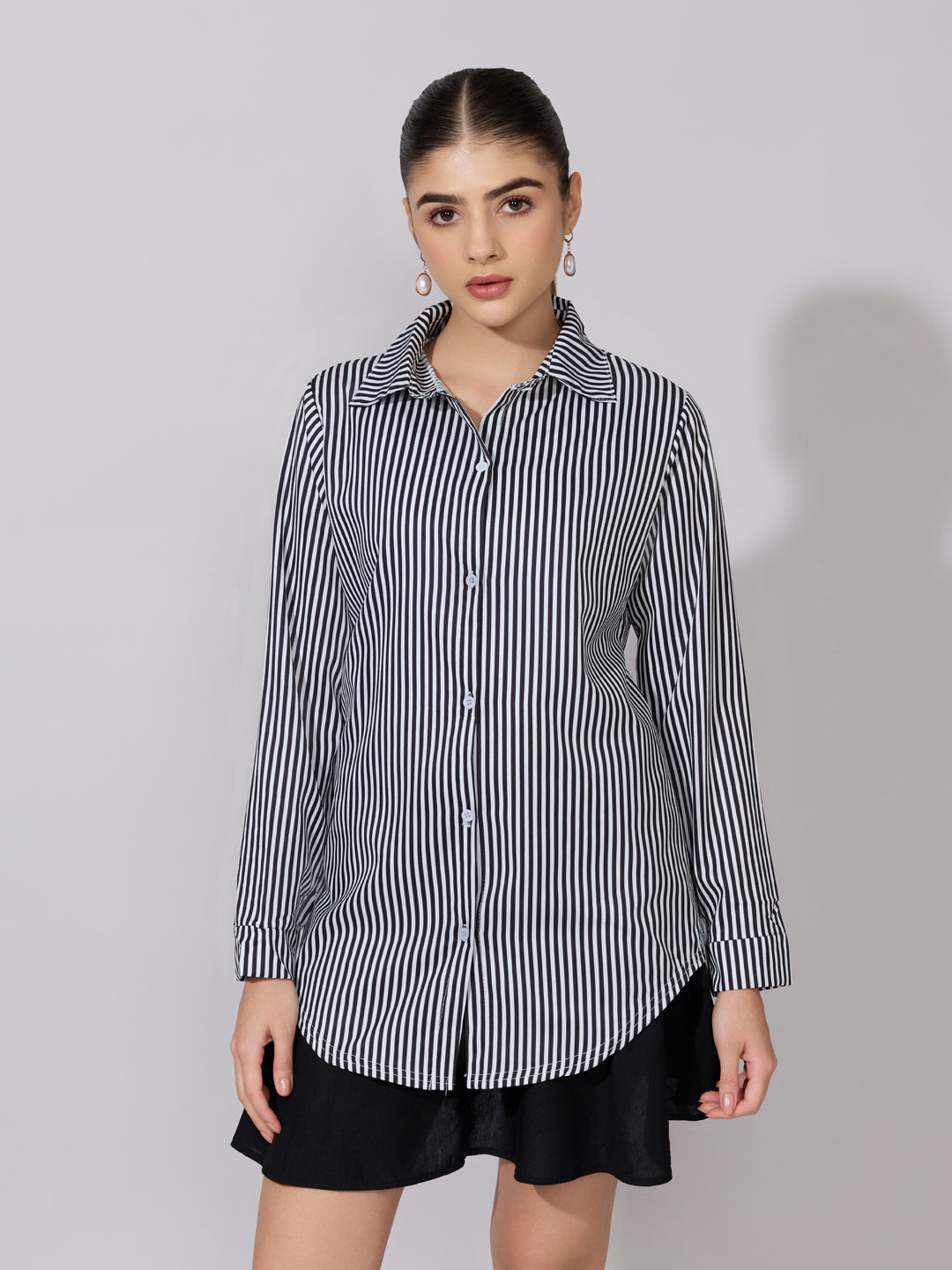 Women's Striped Black Button-Down Shirt