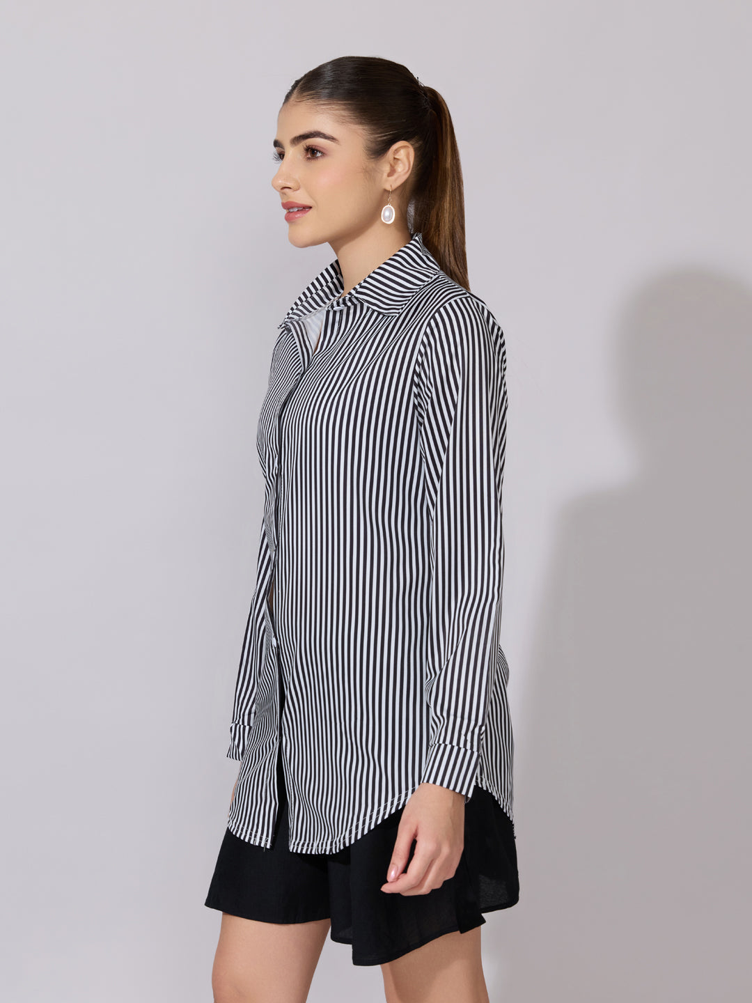 Women's Striped Black Button-Down Shirt