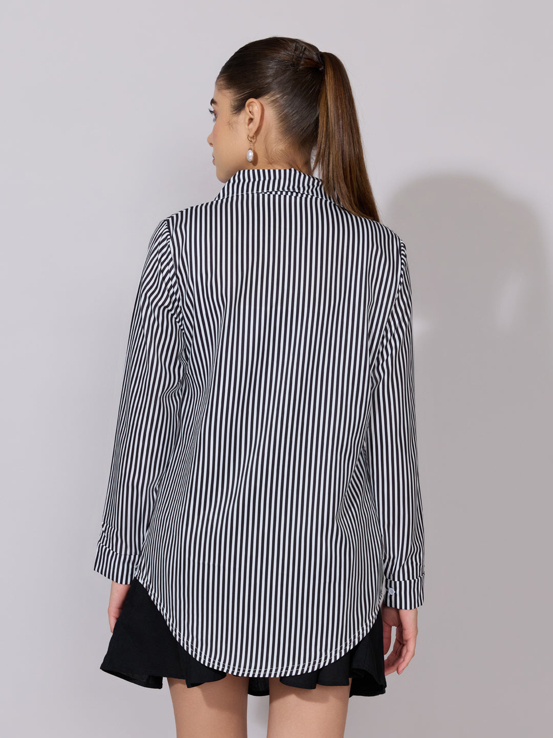 Women's Striped Black Button-Down Shirt