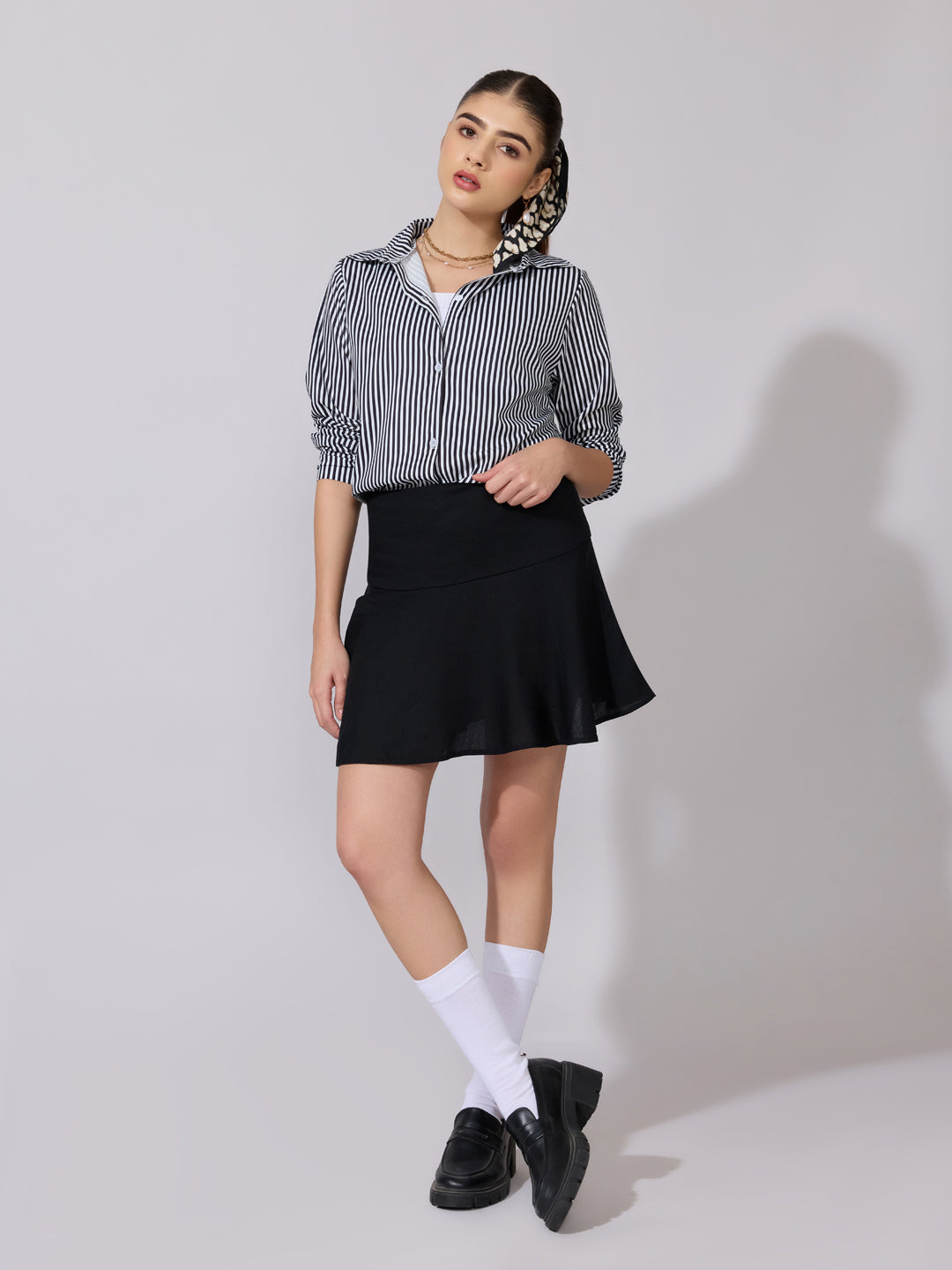 Women's Striped Black Button-Down Shirt