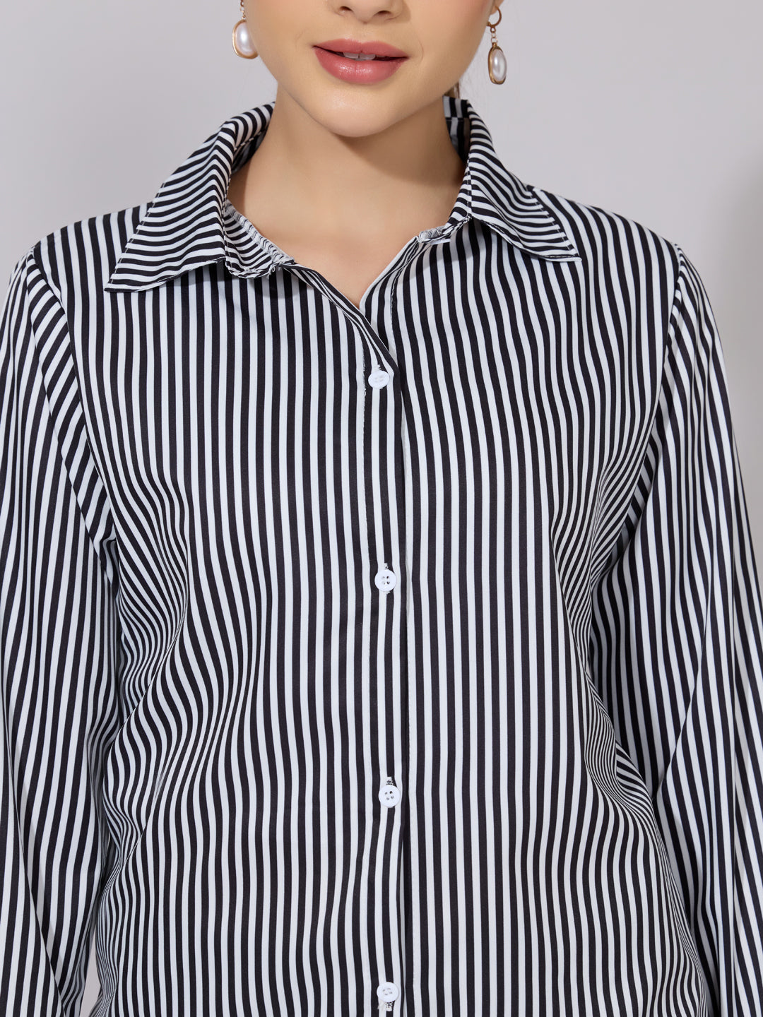 Women's Striped Black Button-Down Shirt