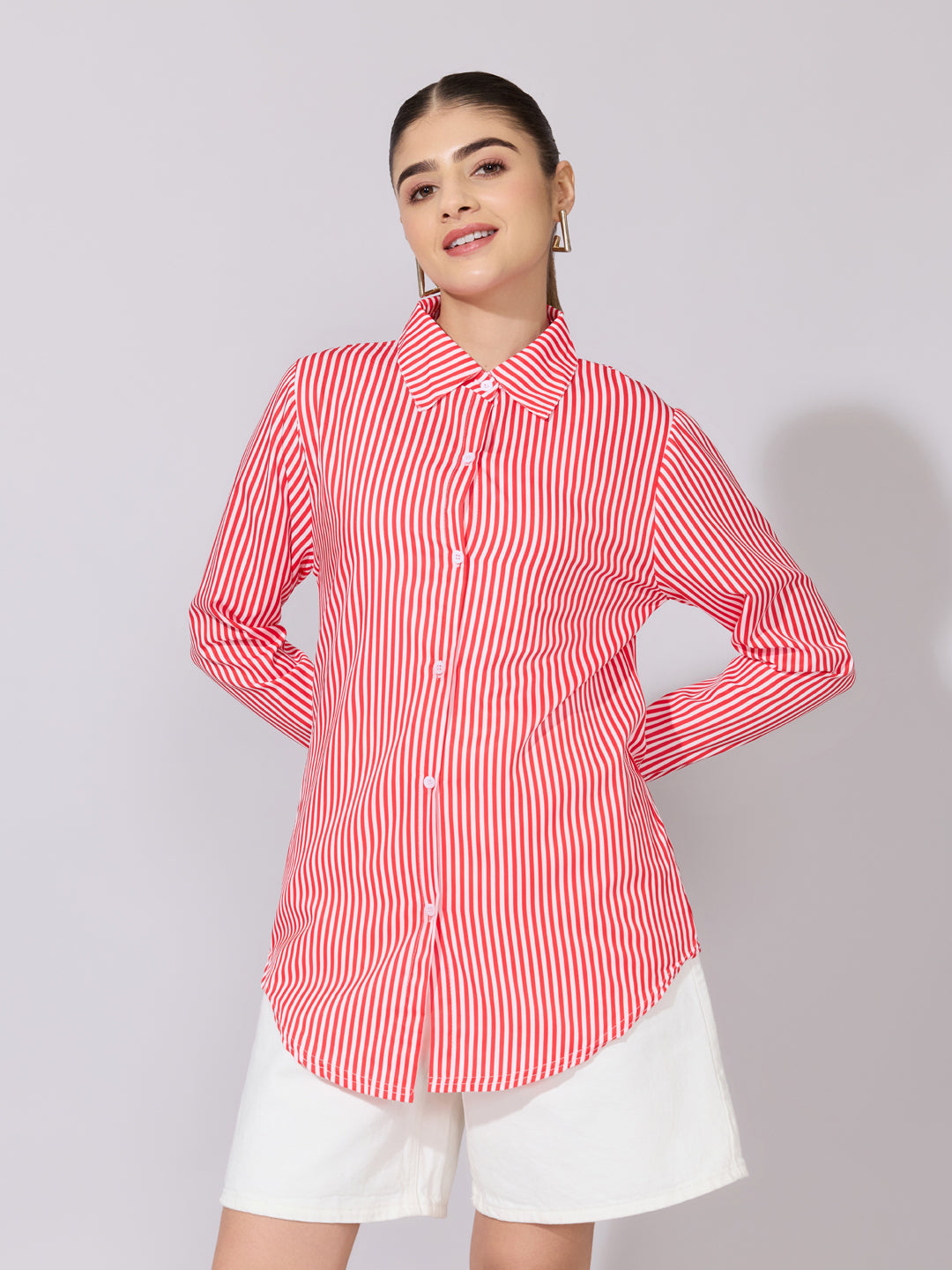 Women's Striped Red Button-Down Shirt