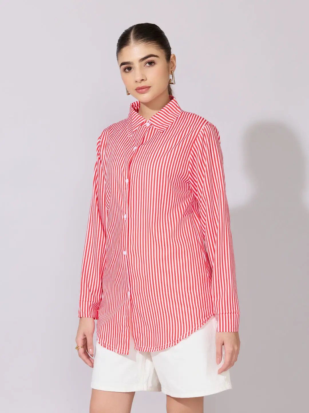 Women's Striped Red Button-Down Shirt - from SHOWOFFFF