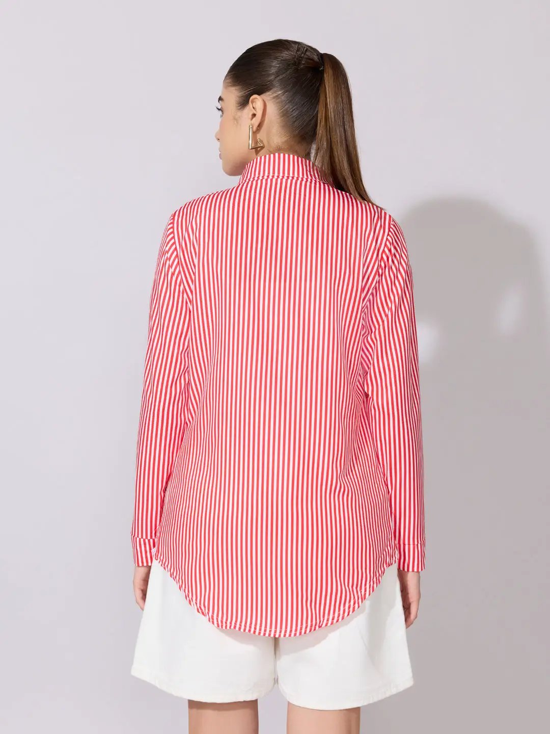 Women's Striped Red Button-Down Shirt - from SHOWOFFFF