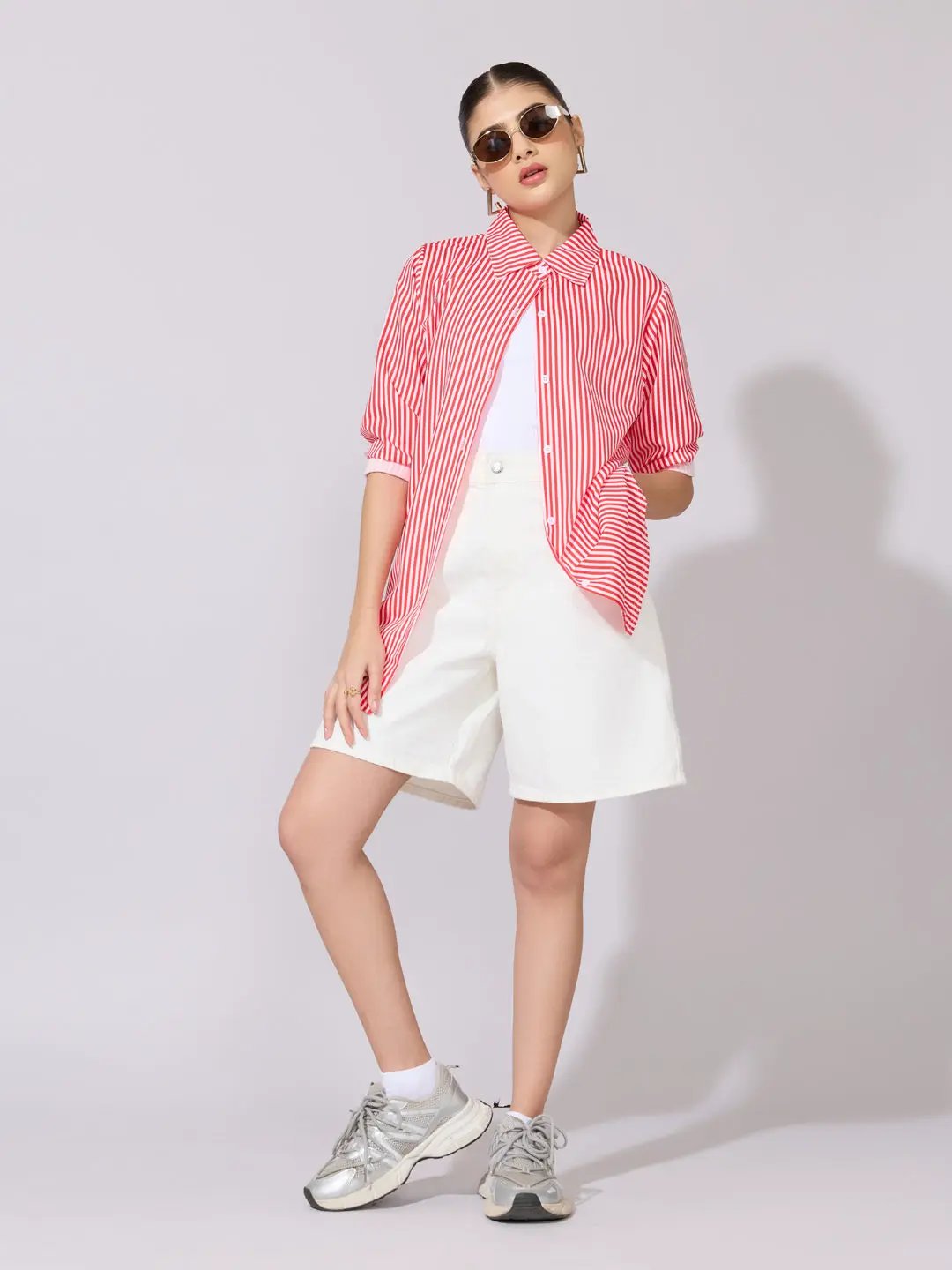 Women's Striped Red Button-Down Shirt - from SHOWOFFFF