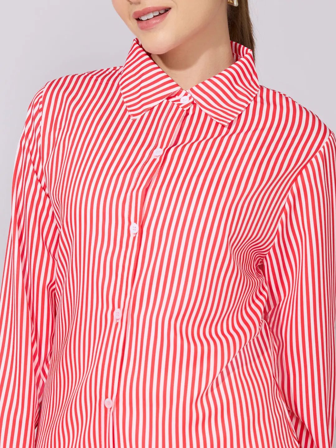 Women's Striped Red Button-Down Shirt - from SHOWOFFFF