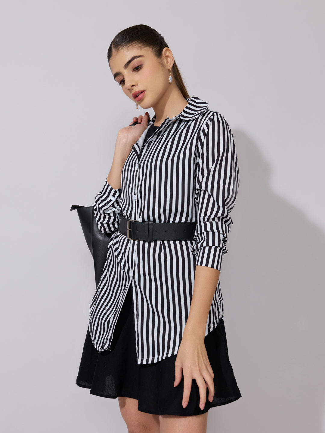 Women's Striped Black Button-Down Shirt