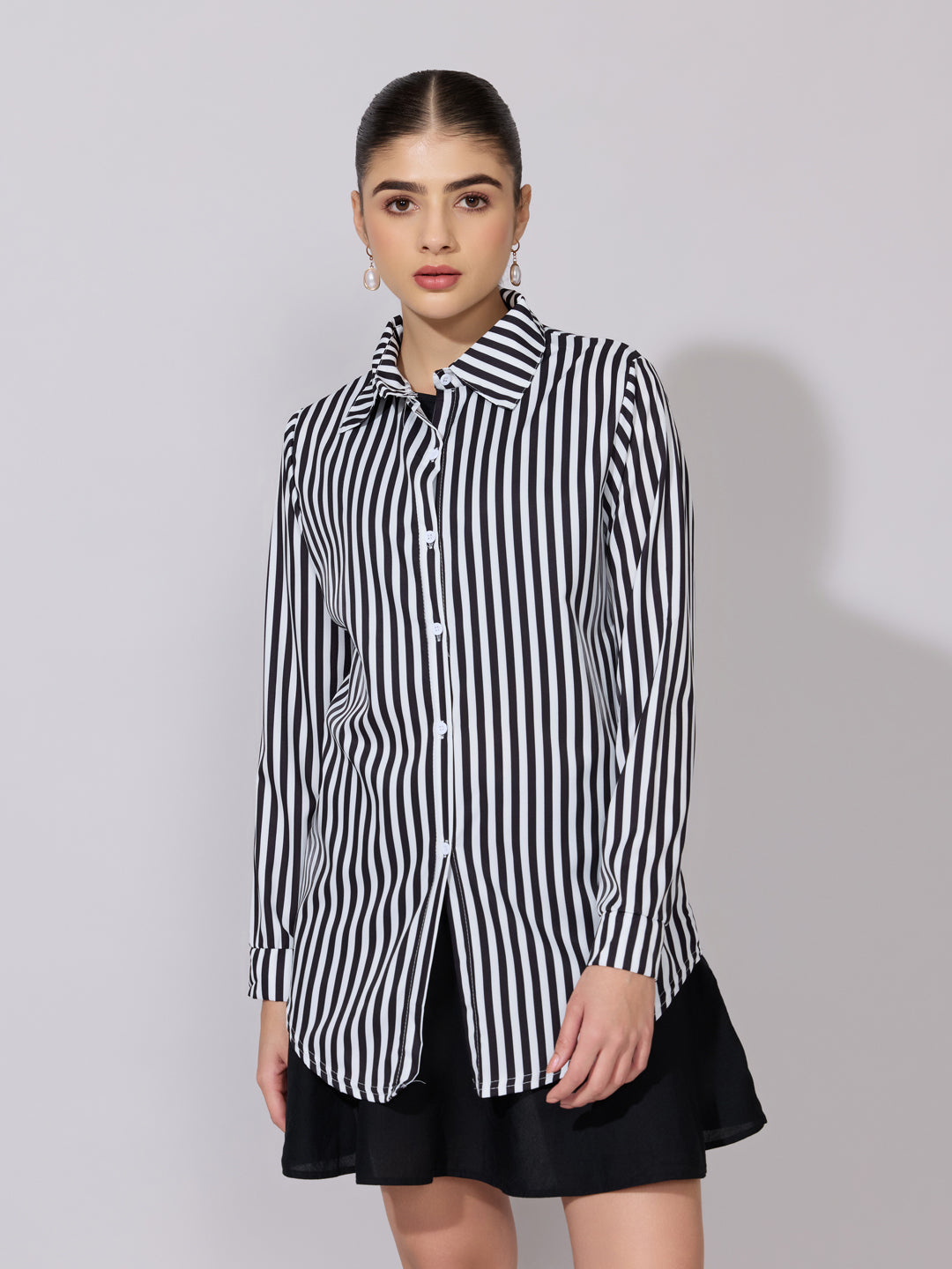 Women's Striped Black Button-Down Shirt