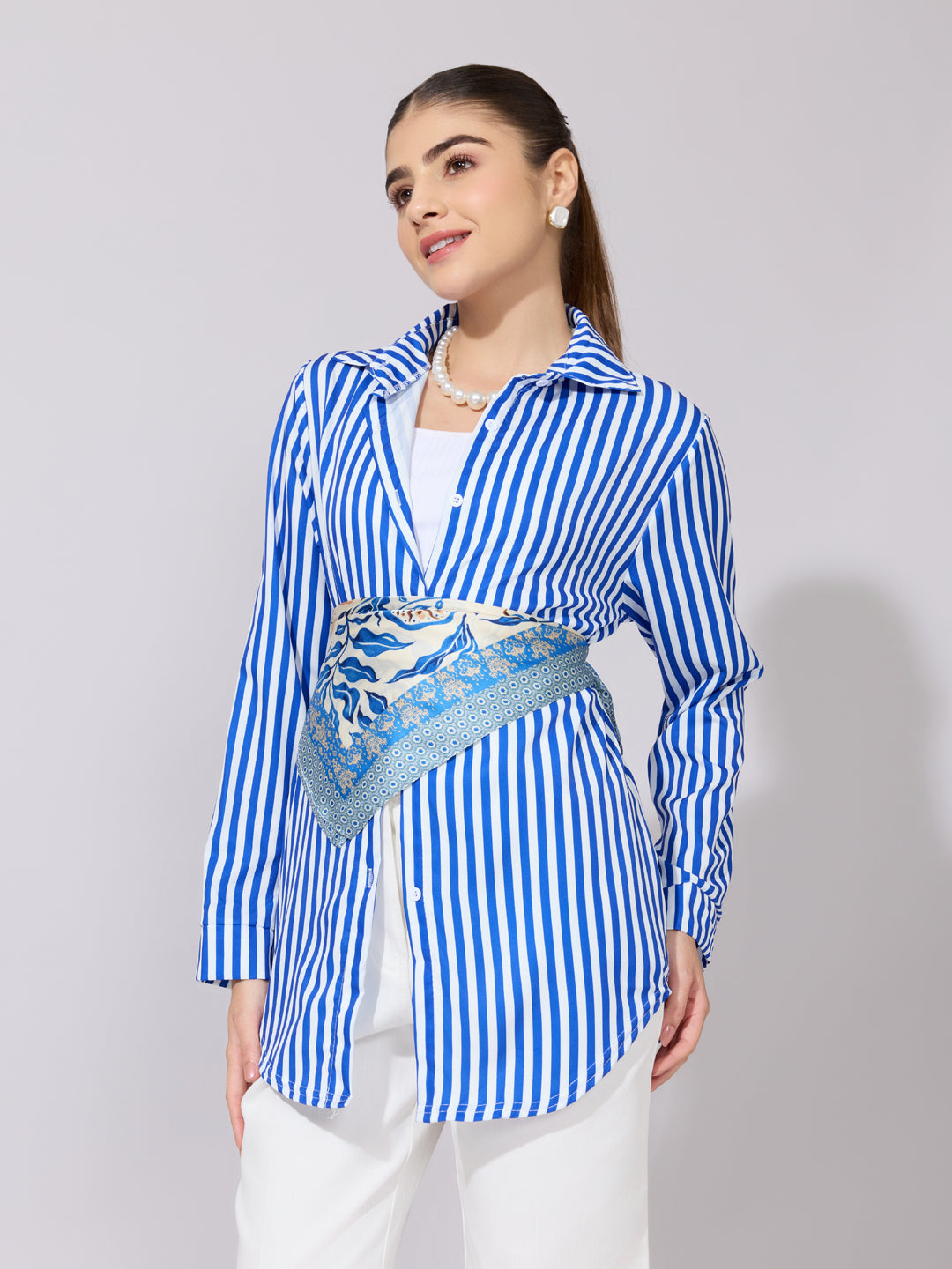 Women's Striped Blue Button-Down Shirt
