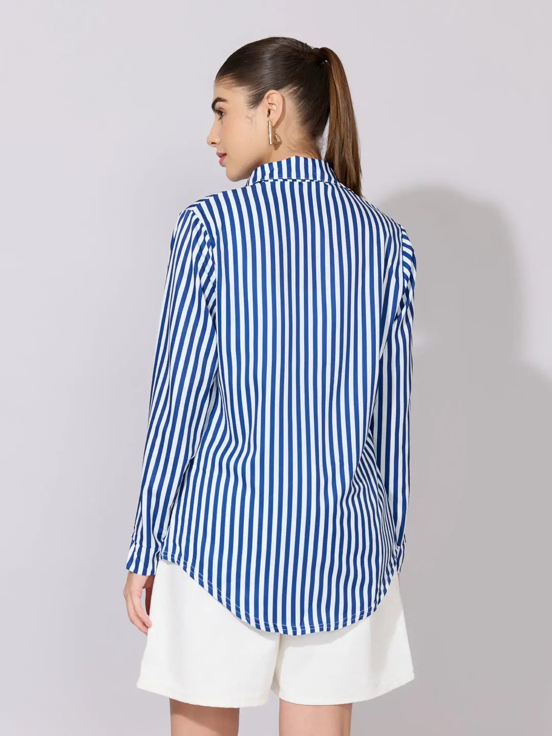 Women's Striped Navy Blue Button-Down Shirt - from SHOWOFFFF