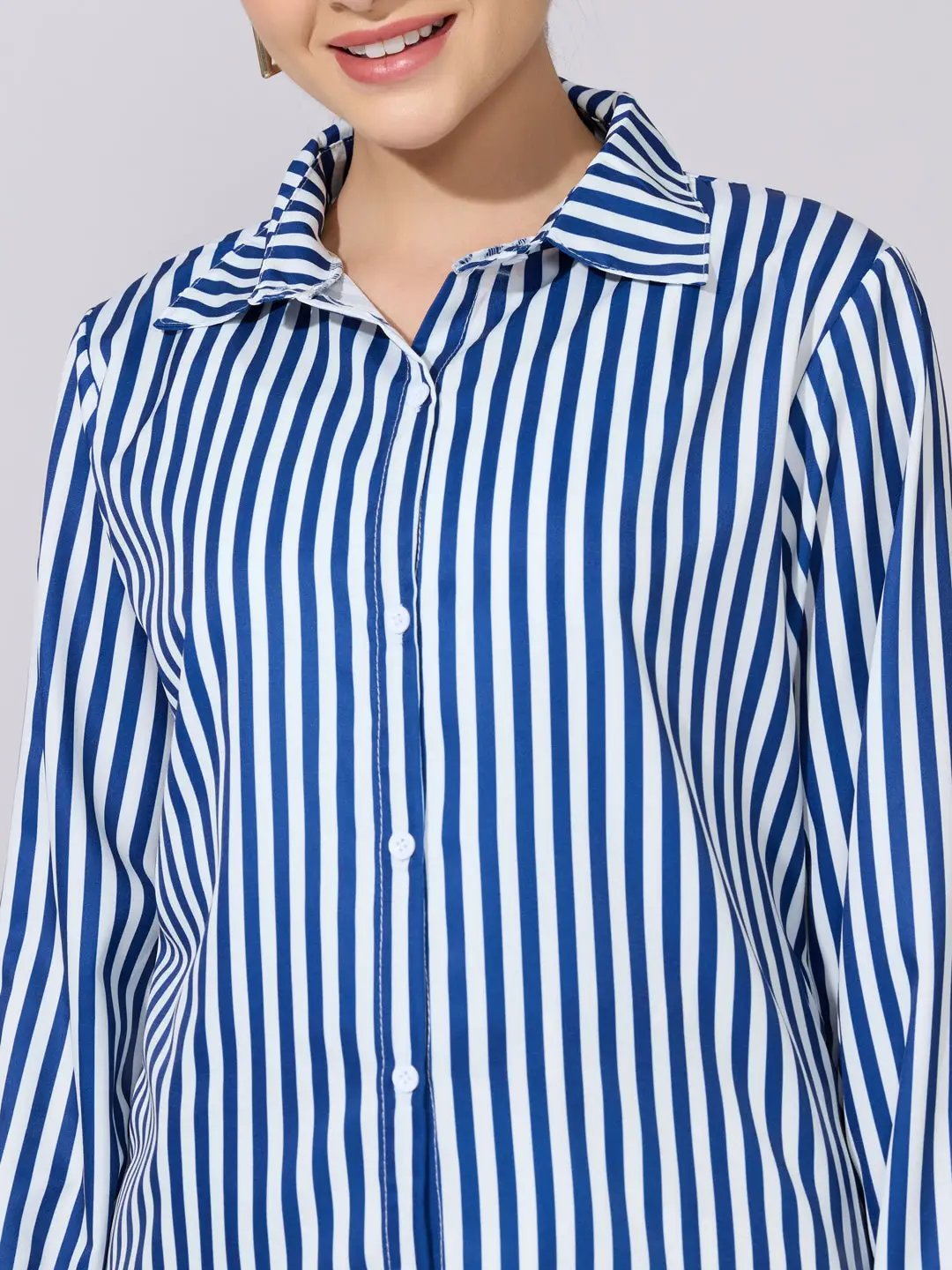Women's Striped Navy Blue Button-Down Shirt - from SHOWOFFFF