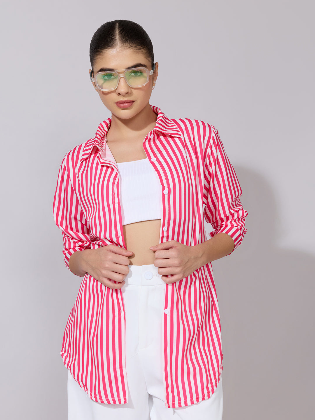 Women's Striped Pink Button-Down Shirt