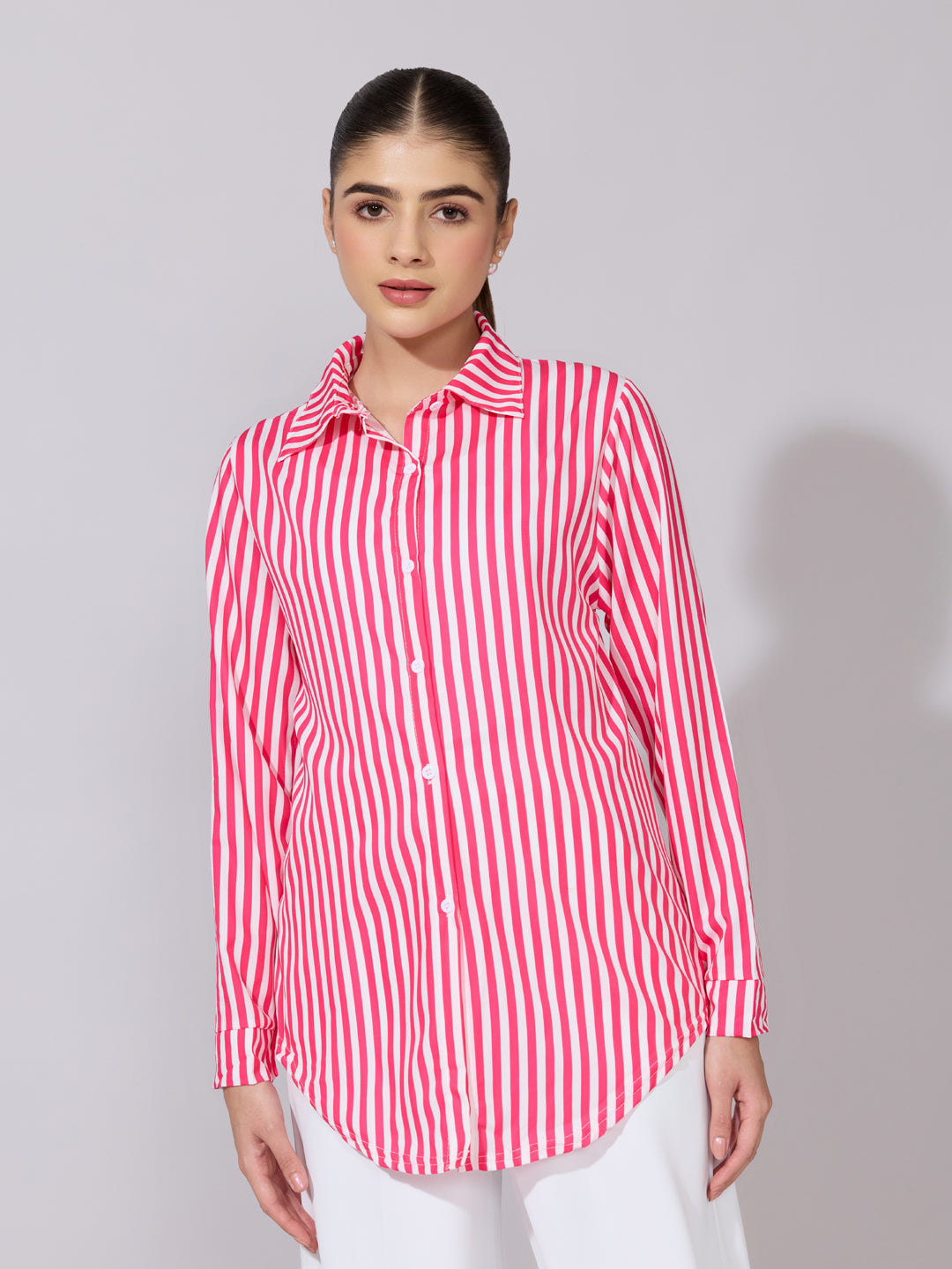 Women's Striped Pink Button-Down Shirt