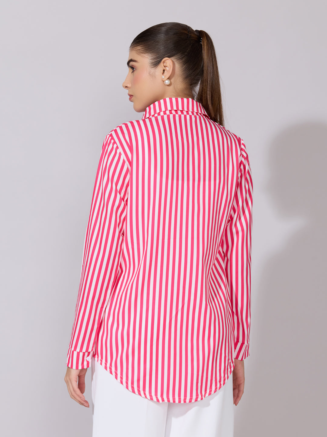 Women's Striped Pink Button-Down Shirt