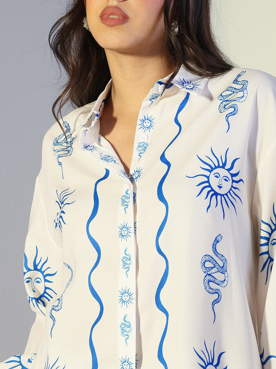 Women's Printed Off-White Shirt & Wide-Leg Pants Co-Ord Set