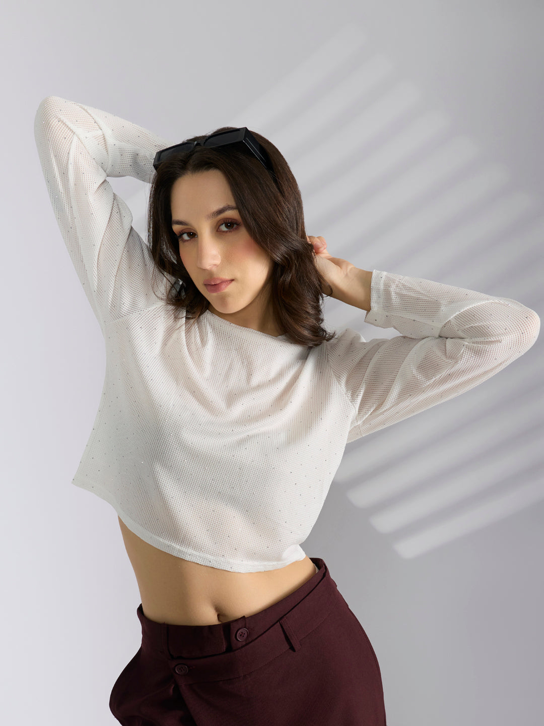 Women's Embellished White Top