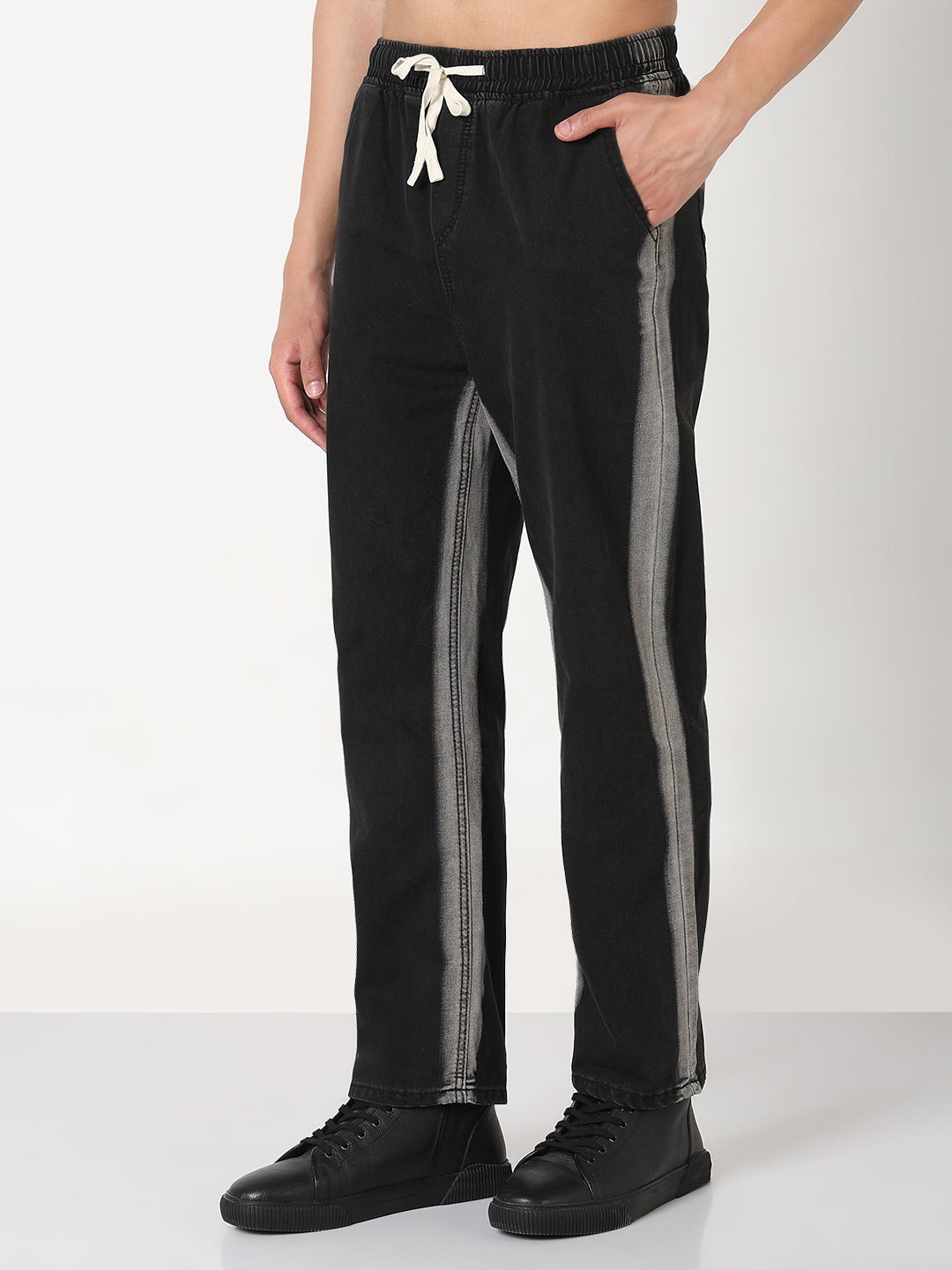 Men's Black Shaded Jeans with Drawstrings