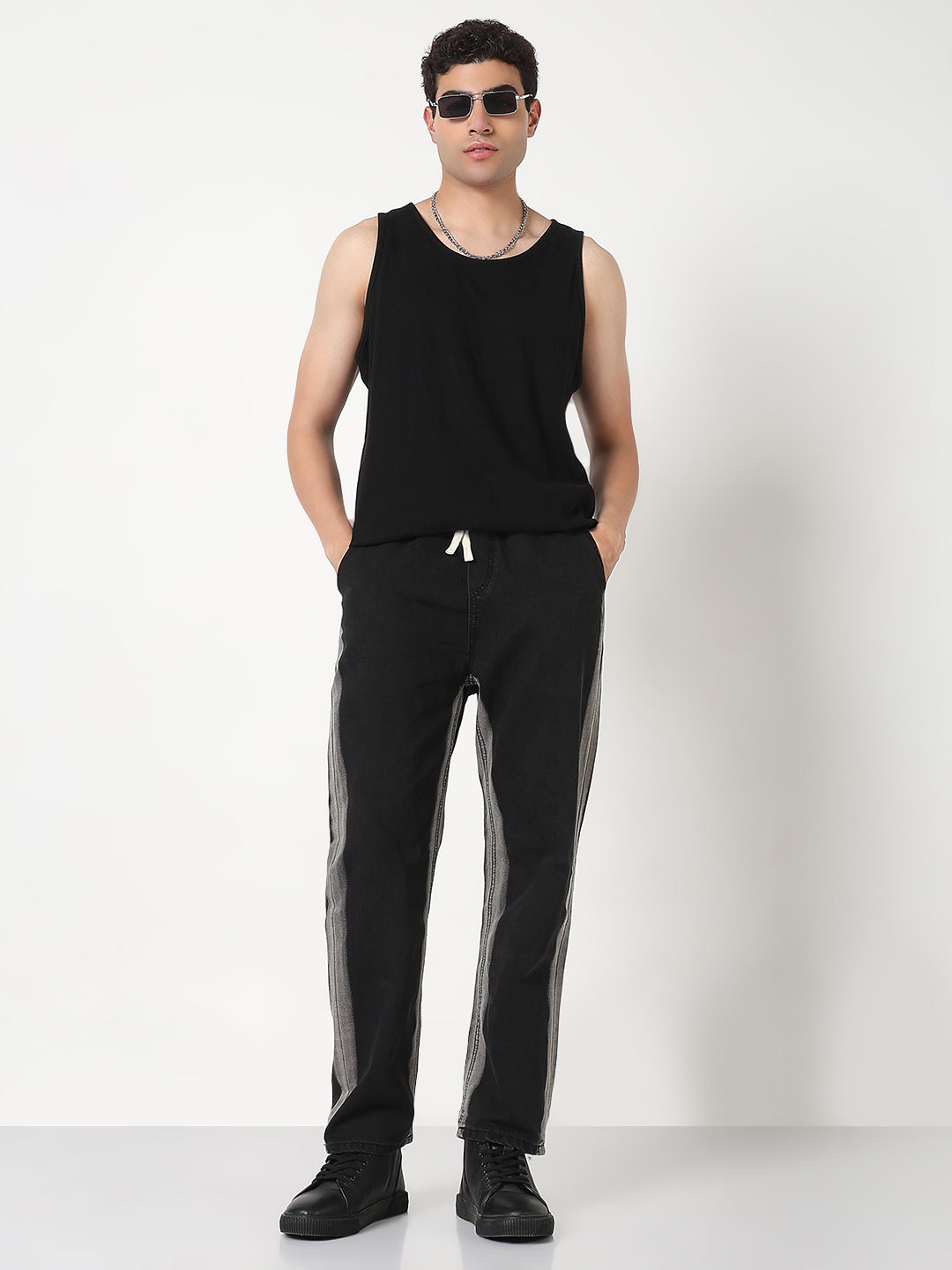 Men's Black Shaded Jeans with Drawstrings