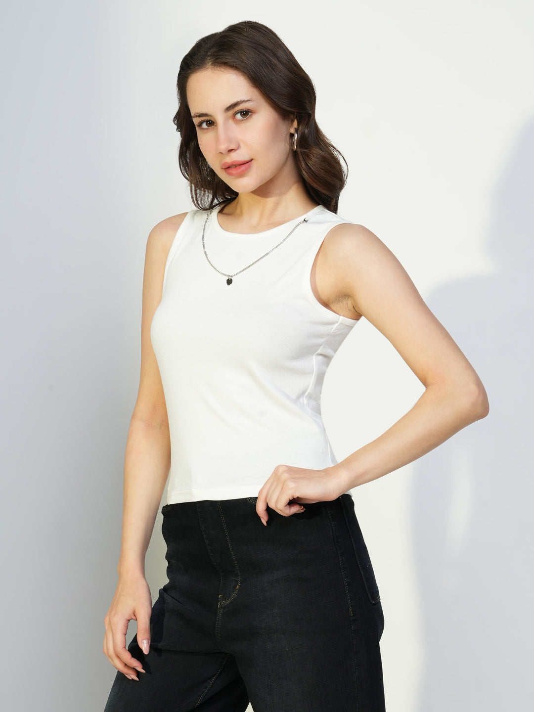 Women's Black Striped Top with Tank Top and Chain