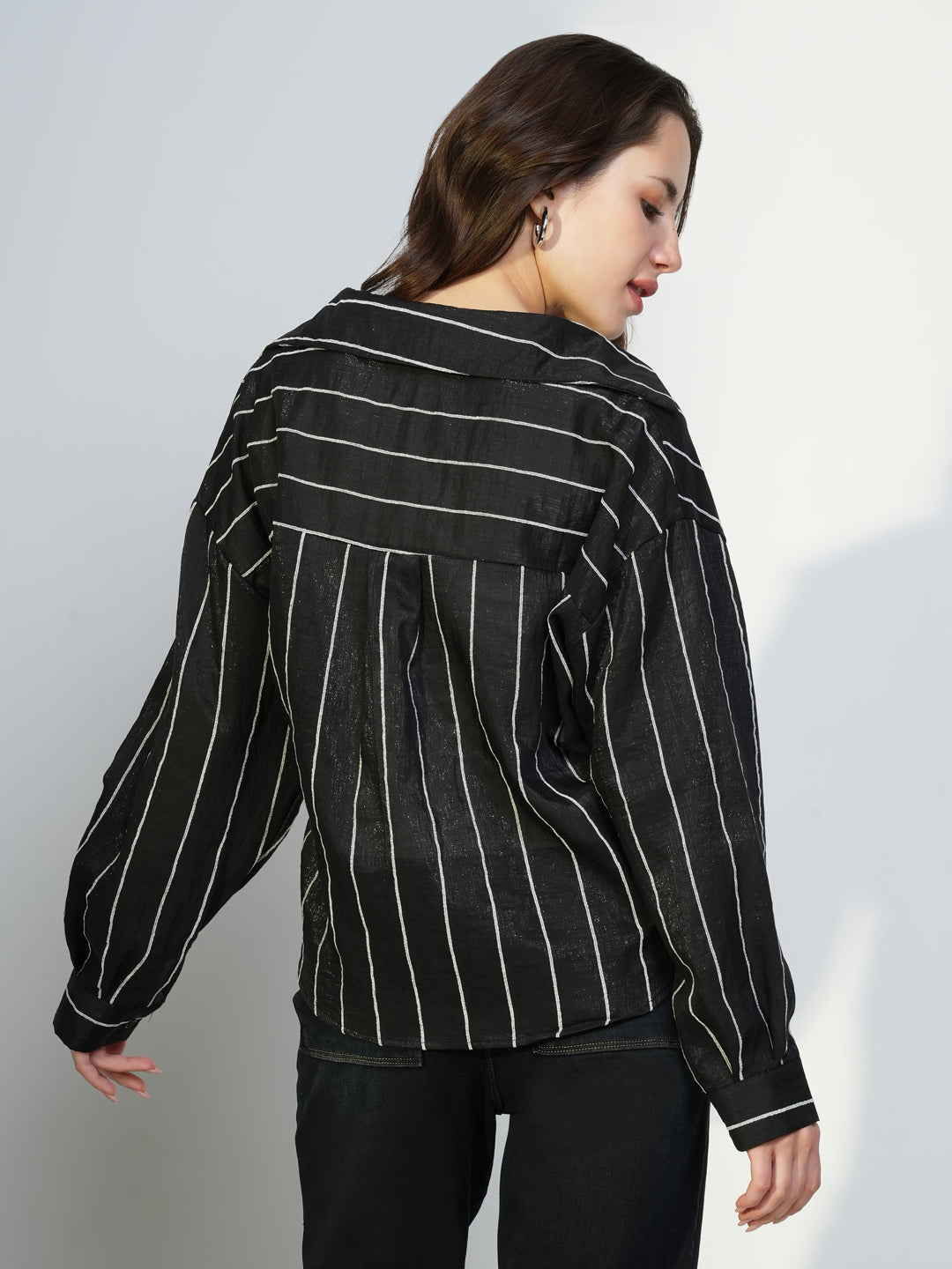 Women's Black Striped Top with Tank Top and Chain