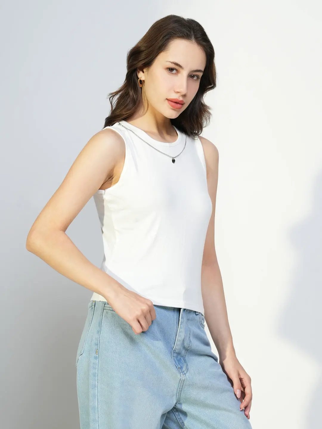 Women's White Striped Top with Tank Top and Chain - from SHOWOFFFF