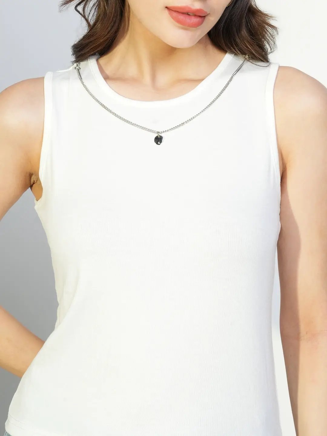 Women's White Striped Top with Tank Top and Chain - from SHOWOFFFF