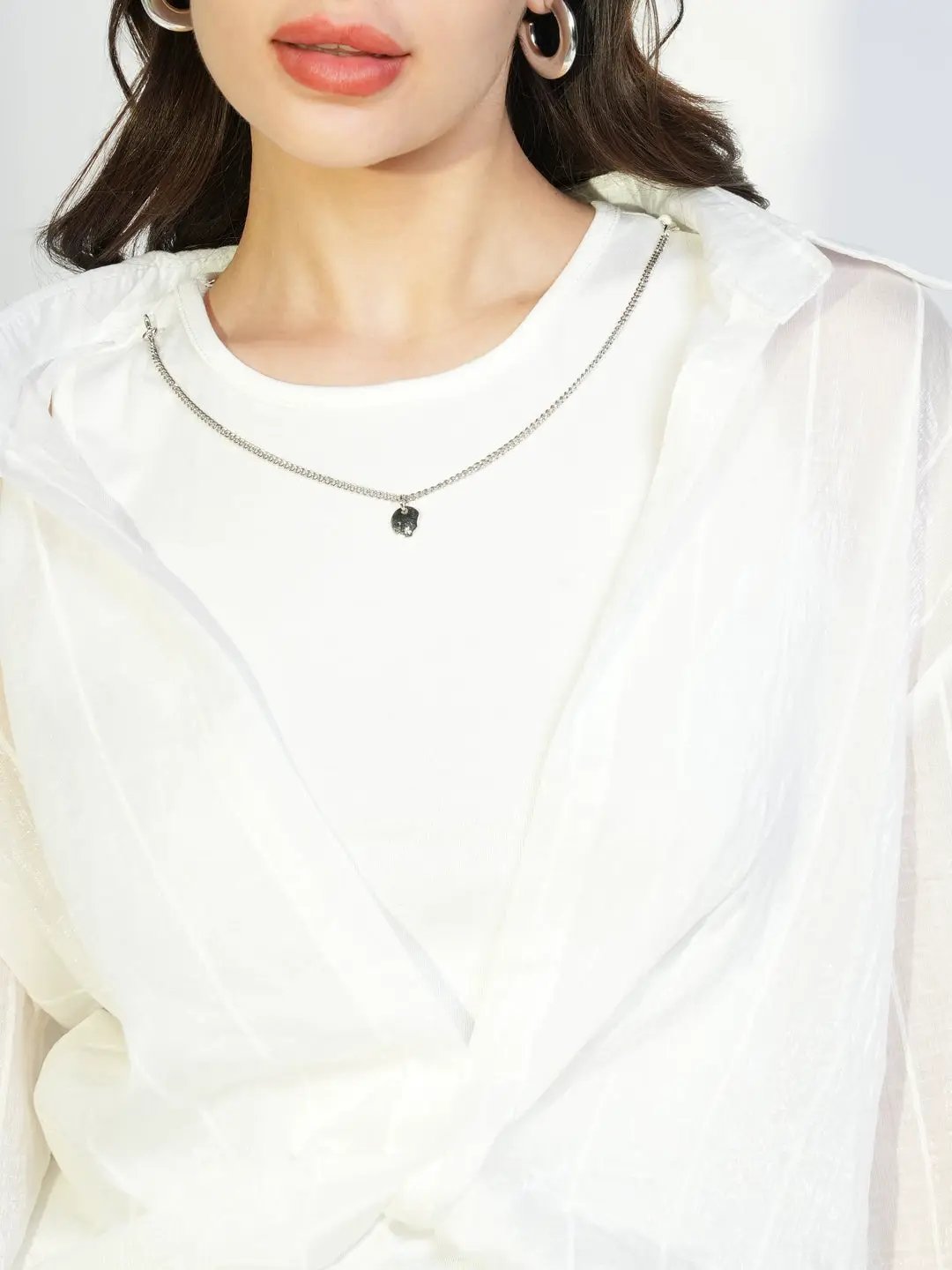 Women's White Striped Top with Tank Top and Chain - from SHOWOFFFF