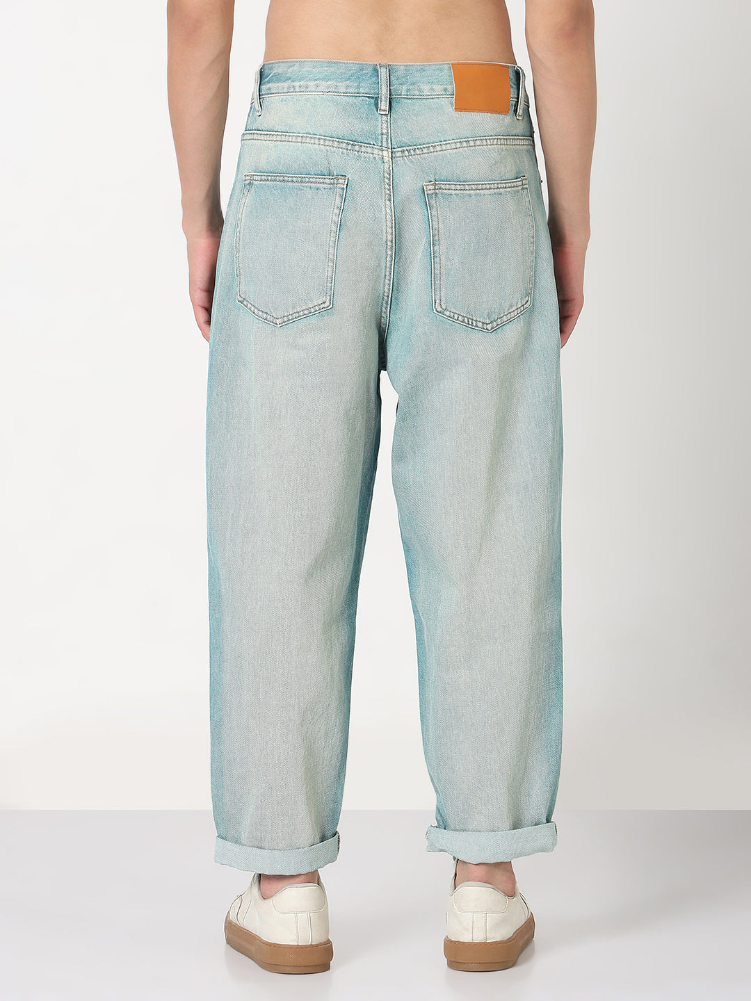 Men's Blue Washed Barrel Fit Jeans