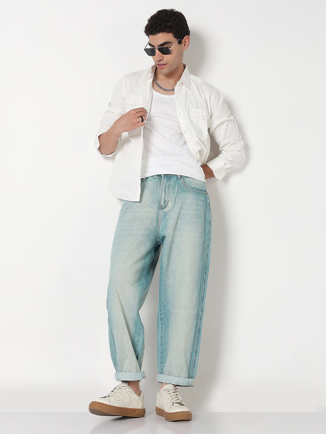 Men's Blue Washed Barrel Fit Jeans