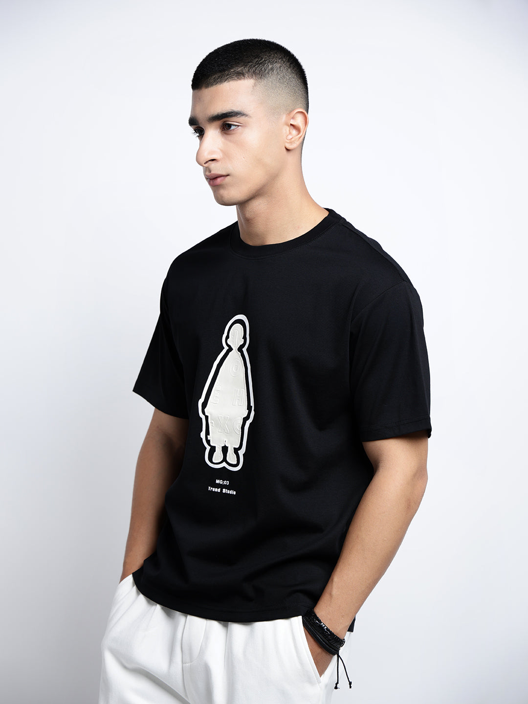 Men's Graphic Print Black Short Sleeves Round Neck Relaxed Fit T-Shirt