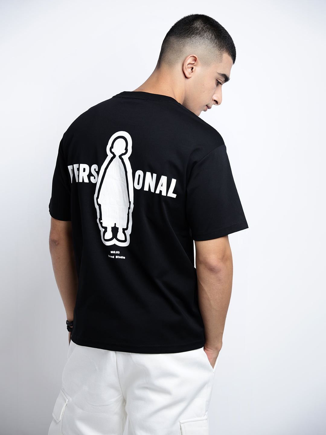 Men's Graphic Print Black Short Sleeves Round Neck Relaxed Fit T-Shirt